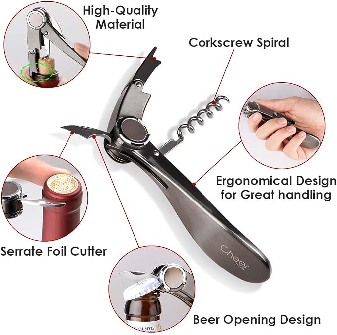 Cheer Moda Professional Corkscrew Wine Bottle Opener with Beer Opener, Sommeliers Corkscrews, High-Level Bartender Wine Opener, Great Handling Screw Puller