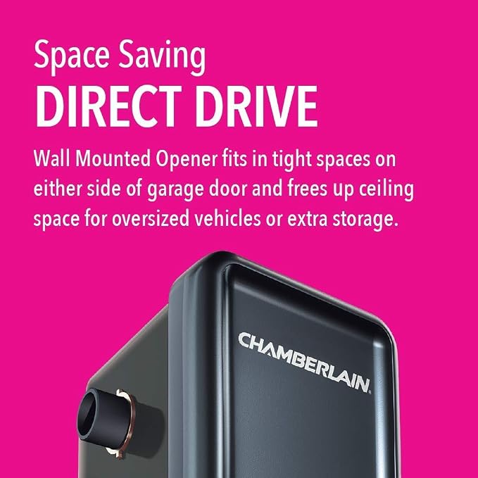 Chamberlain Smart Garage Door Opener - Wall Mounted - myQ Smartphone Controlled - Ultra Quiet Space Saving Direct Drive, Model RJO20, Black