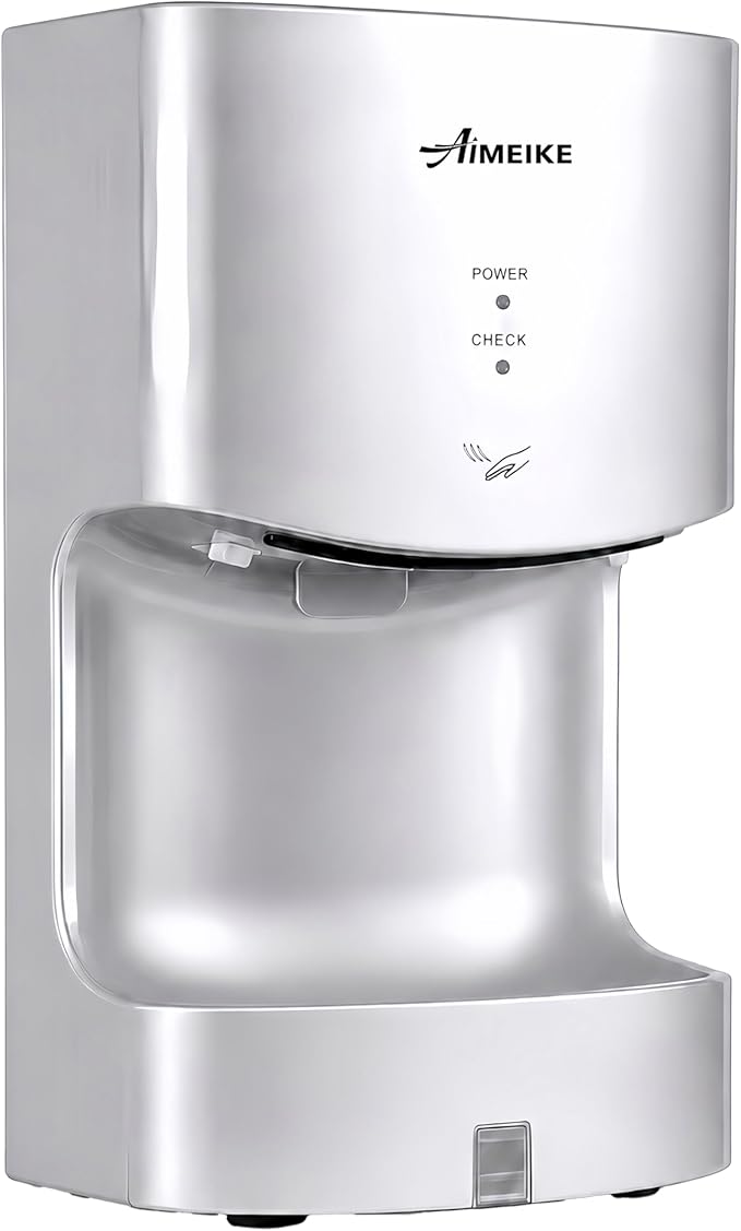 Automatic Commercial Wall Mounted Hand Dryer with Drip Tray, Compact High Speed 110V 1300W, Adjustable Hot & Cold Air, Low Noise for Bathroom & High-Traffic Restrooms, Silver