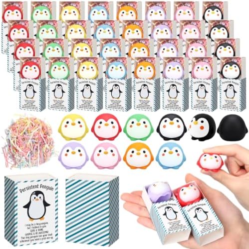 Wettarn 24 Sets Penguin Figurine with Gift Boxes, Office Desk Relief
