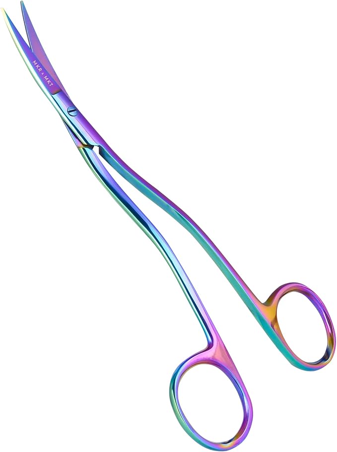 Premium Embroidery Scissors Set of 3 Kit - Double Bent Offset Duckbill, Spring Action Curved Blade and Double Bend Long Applique Needlepoint with Pouch Sleeve (Rainbow)