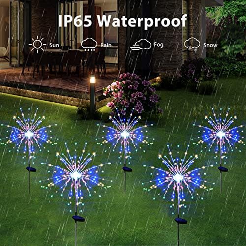 Solar Garden Firework Lights Outdoor Waterproof 4 Pack 120 LED Sparklers Solar Lights for Outside Patio Backyard Yard Pathway Walkway Christmas Decorations (Colorful)