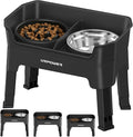 URPOWER 3-in-1 Elevated Dog Bowls with Slow Feeder & Licking Plate | 4 Height Adjustable Raised Stand with 2 Stainless Steel Food Bowls & Licking Plate for Small, Medium & Large Dogs