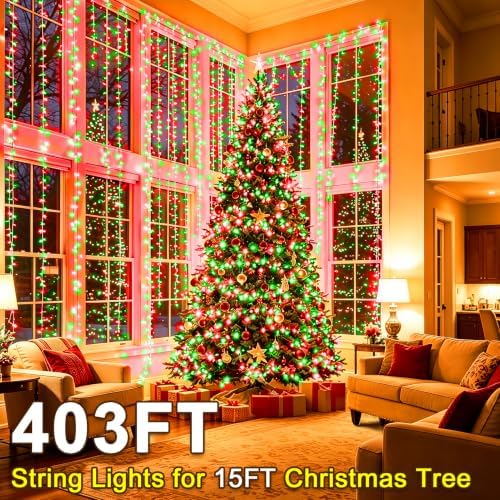 KNONEW 403ft 1000 LED String Lights Outdoor Christmas Lights 8 Modes & Timer Fairy Light Plug in Waterproof LED String Lights for Xmas Yard Tree Wedding Party Holiday Decorations (Red and Green)