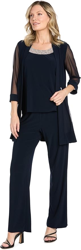 R&M Richards Women's Beaded Neck 2 Piece Pant Set