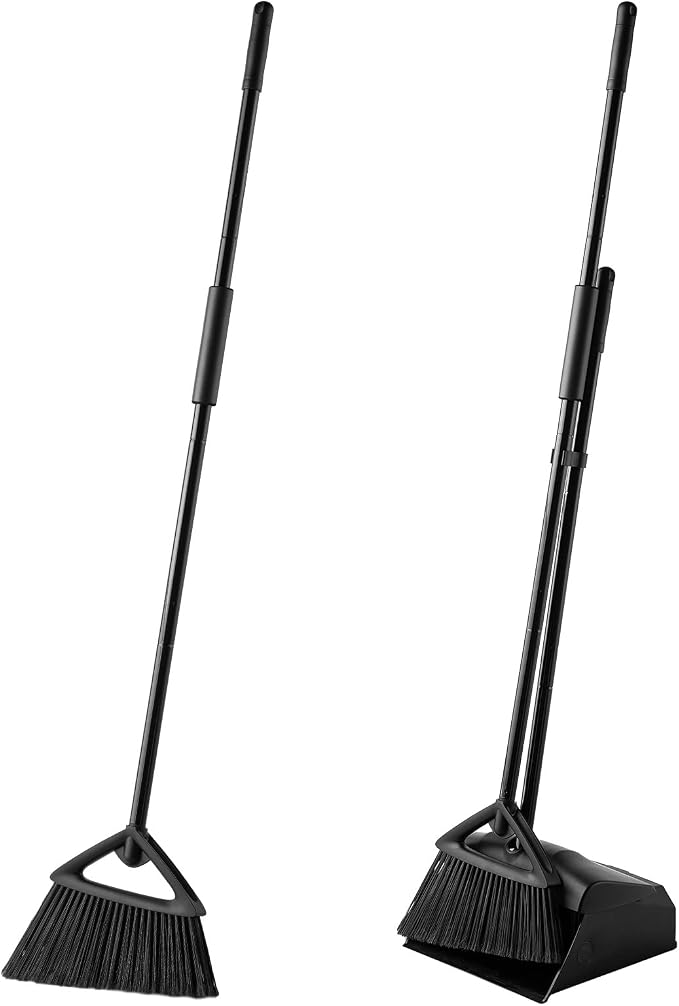 Eyliden 2pcs Broom+1pcs Dustpan Set, Broom and Dustpan Combo with Long Handle, Commercial Lobby Dust Pan Sweep Set for Outdoor Indoor