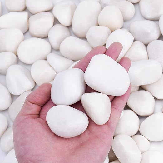Pulovin 15 lbs White Rocks for Landscaping, Vases, Plants Indoor, 1-2 Inch | Large White Rocks for Plants, Decorative Polished Stones for Garden, Walkways, Yard, Plants Pots, Vases, Crafts