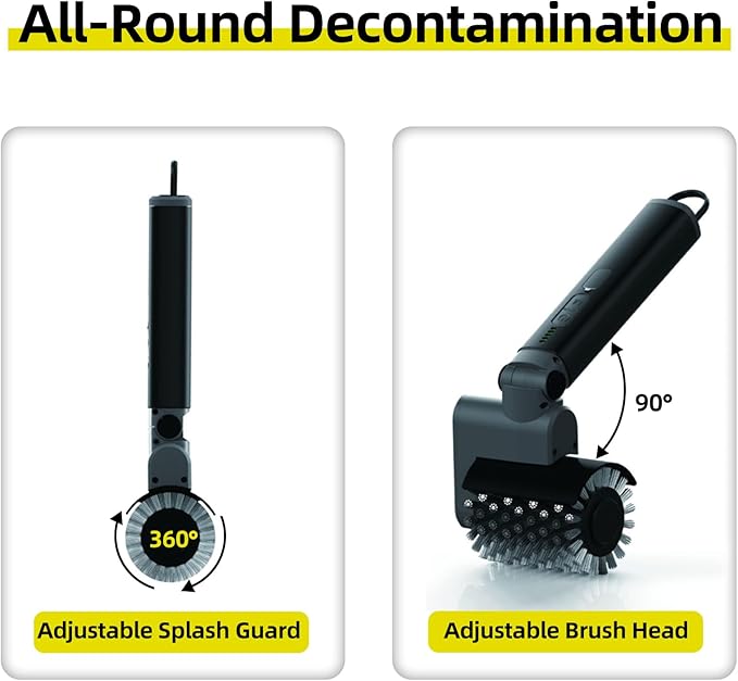 Rechargeable Rotary Electric Grill Brush - 3-in-1 Cleaning & Polishing Heads, Vertically Adjustable Angle, 150-Min Runtime, 304 Stainless Steel Bristles, Universal Fit for Most Grills