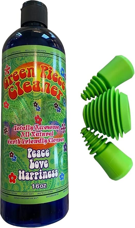 Green Piece® Glass Cleaner 16 oz Bottle with Set of 3 Silicone Plugs (Made in USA) - Excellent for Scent Proofing and Cleaning