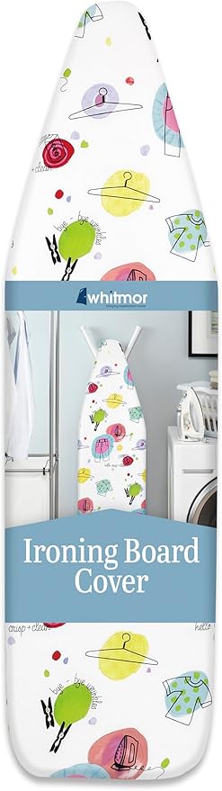 Whitmor Deluxe Ironing Board Cover with 6mm Fiber Pad Fits 15 x 54 In | Scorch-resistant cover, 6mm fiber pad, 190T elastic fit, tailored nose pocket, PAD - ELEMENTS