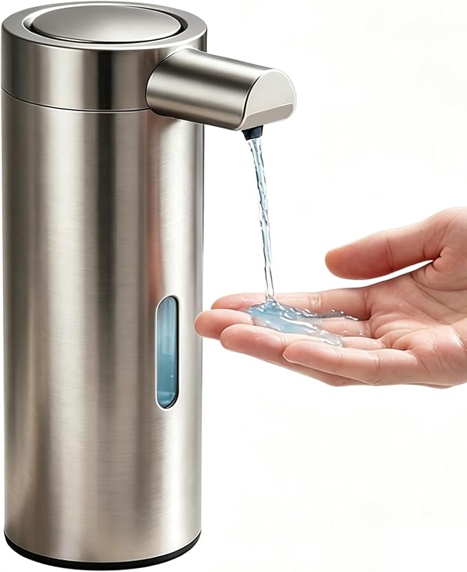 Automatic Soap Dispenser, 2-Pack, 12 fl oz, Stainless Steel, Touchless | Liquid Hand Soap Dispenser, Variable Dispense, Rechargeable, No-Drip Spout, For Kitchen and Bathroom (Champagne)