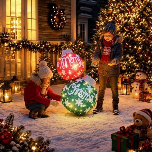 Large Lighted Christmas Ball Ornaments with Timer & Remote Control