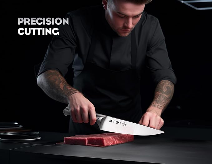 Knife Set with Block 15Pcs, High Carbon Stainless Steel, Razor-Sharp | One Piece Forged Ergonomical Silver handle, Premium German Steel, Ideal Gift with Elegent Box for Kitchen Chef, Jaguar Series