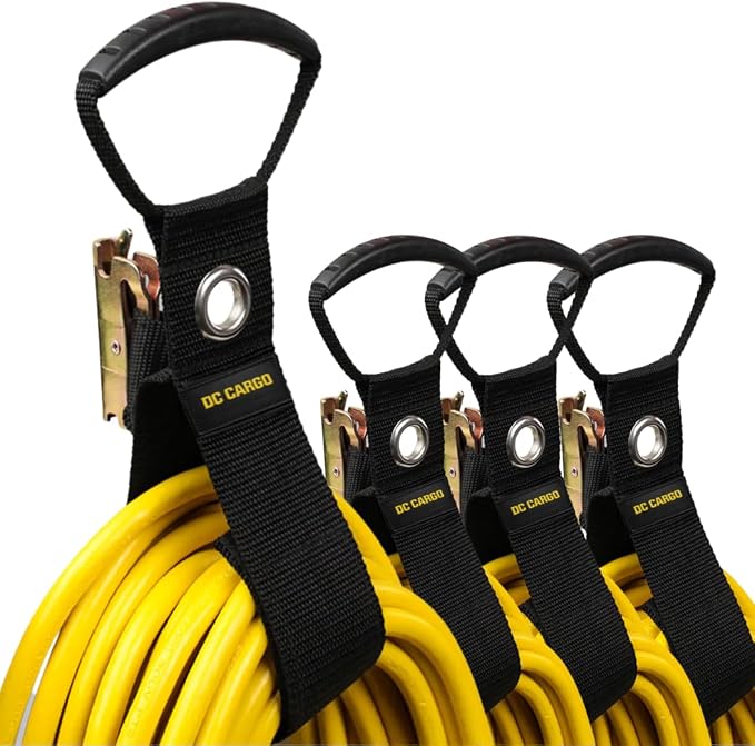 DC Cargo Mall Extension Cord Organizer E-Track Accessories for (Pack of 4) – Keep Cords, Cables, Hoses, Etrack Accessories Organized On E-Track - 17” Hook & Loop Closure Keeps Cables Secure