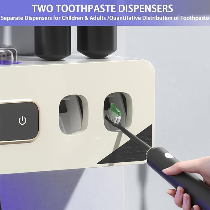 Generic Toothbrush Holder for Bathrooms, Toothbrush Holder with Automatic Toothpaste Dispensers, Smart Drying and Cleaning, Easy Installation, Rust-Resistant, and Hygienic (White)