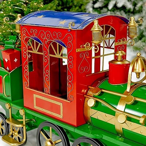 Zaer Ltd. Large Metal Christmas Train Commercial Decoration (5.85 Feet Long - Small, Christmas Themed Colors)