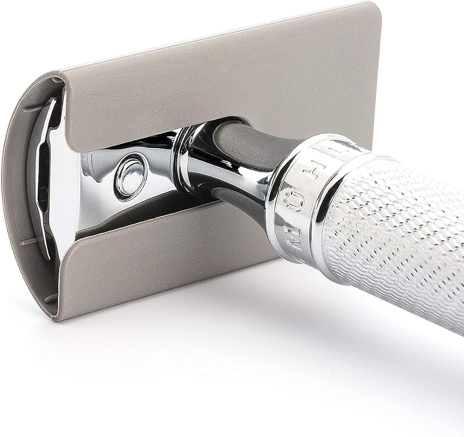 MÜHLE R 89 Shaving Set 5 Pieces - Safety Razor with Closed Comb Chrome-Plated Metal Blade, Cream, Cloth - Silver
