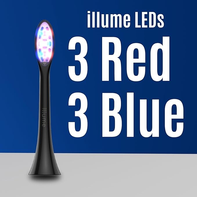 BioLight Illume Sonic Toothbrush Replacement Heads 4-Pack, Red & Blue LED Bristle Heads, Medical-Grade Soft Bristles, Snap-On Fit for Illume Sonic Toothbrush, BPA-Free - Black