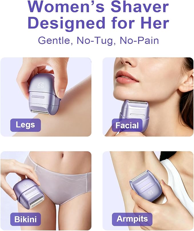 Electric Shaver for Women Waterproof Mini Electric Razors for Women - Cordless Foil Shaver for Hair Removal, Legs, Face, Body, Bikini,Sensitive Skin, Razor for Teen Girls (Purple, Premium)