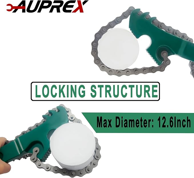 AUPREX 24 Inch Heavy Duty Chain Oil Filter Wrench, Adjustable Long Handle Tool Fits Max 12.6 Inch Diameter