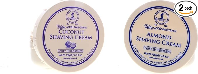 Taylor of Old Bond Street Shave Cream - 2 Pack 5.3 0z Each Choose Your Scents! (Almond and Coconut)