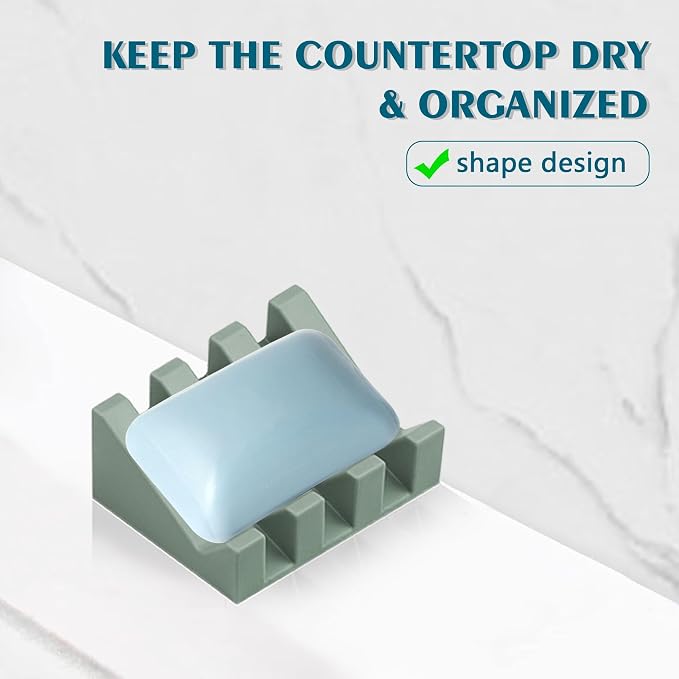 Self Draining Soap Dish Holder,Silicone Soap Dish,for Bathroom,Kitchen, Sponges，Can Extend Soap Life，Keep Soap Bars Dry and Easy Cleaning (Green,1-Pack)