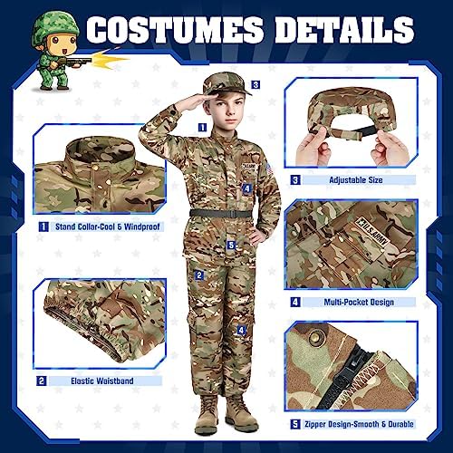 GIFTINBOX Army Costume for Boys, 13PCS Military Boys Halloween Costume