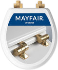 Mayfair Bennett Toilet Seat with Brushed Gold Hinges, Slow Close Wood Seat, Secure Metal Hinges, Easy Install, Made in USA, Round, White