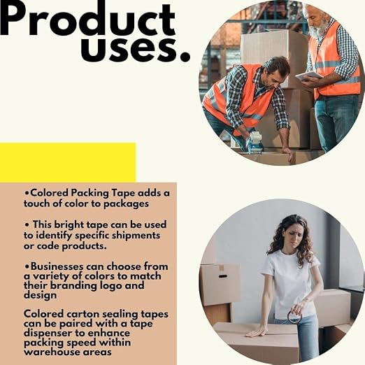 PSBM Yellow Packing Tape, 6 Rolls, 2 Mil Thick, 1.88 Inch Wide, 110 Yards Per Roll, Total 660 Yards, Colored Tape for Sealing Cartons, Packaging, Shipping & Moving