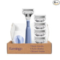 Flamingo Pubic Hair Razor for Women, Shaving Kit, 1 Pubic Razor Handle, 4 Five-Blade Refills, 1 Shower Holder, Starter Set, Full Kit