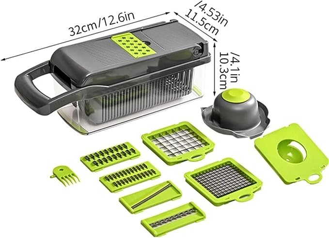 12 16 Piece Vegetable Cutter Set with Drain Basket Stainless Steel Slicer Dicer Potato Peeler Carrot Grater Kitchen Tool(16pcs)