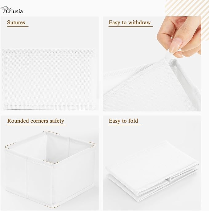 Criusia 26 Pack Drawer Organizer for Clothes, Foldable Dresser Dividers with 3 Sizes, Fabric Storage Bins – White