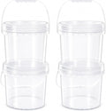 4 Pack 1 Gallon Food Grade Plastic Buckets with Screw Lids & Handle, Reusable Storage Containers for Snacks, Salad, Sauce - Clear Freezer Safe Bucket Set
