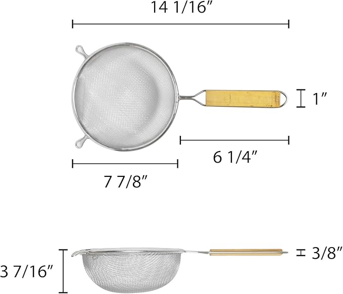 TrueCraftware- 8-Inch Single Medium Mesh Strainer Stainless Steel with 6-1/2" Handle Length Wooden Handle- Kitchen Utensil Food Strainer Skimmer Spoon for Cooking Sieve Sifters Pasta Fruits Vegetable