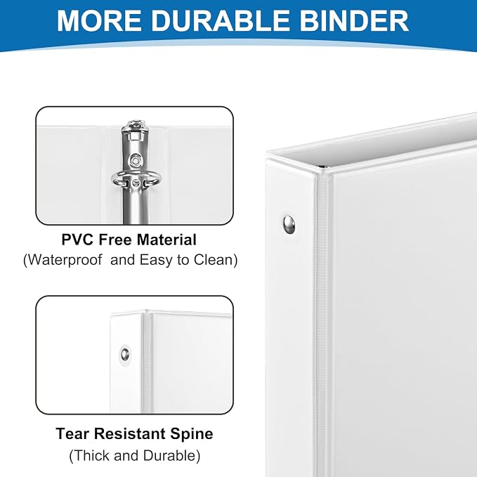 SUQJOY Durable 3 Ring Binders 1 Inch 36 Pack Bulk, Clear View Binders Bulk Three Ring Binders PVC Free, Fit for 8.5x11 inches for School or Office Supplie(White