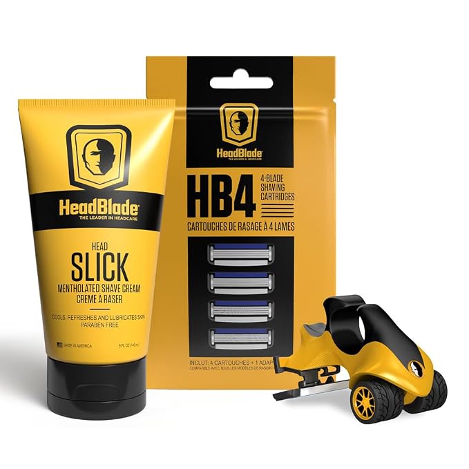 ATX Men's Head Shaving Basics Bundle with 5oz HeadSlick Cream, Razor, Blade Refills