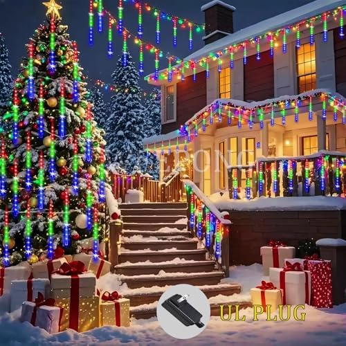 Weepong Meteor Shower Outdoor Christmas Lights 32 Tubes Multicolor