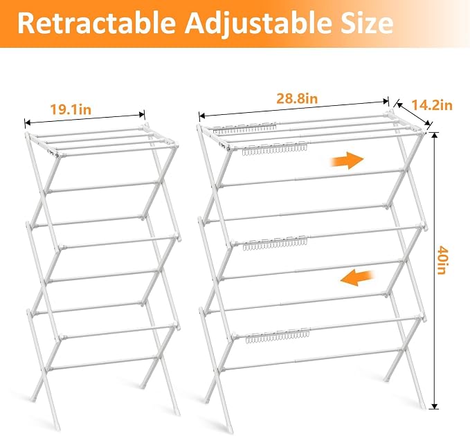 3 Tier Clothes Drying Rack, Foldable Drying Rack Clothing,Indoor & Outdoor Laundry Rack for Drying Clothes,Space-Saving Design,Small Collapsible Portable Dryer Racks for Laundry,Pure White