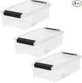 IRIS USA 6 Quart Stackable Plastic Storage Bins with Lids, 3 Pack - BPA-Free, Made in USA - See-Through Organizing Solution, Latches, Durable Nestable Containers, Secure Pull Handle - Clear/Black