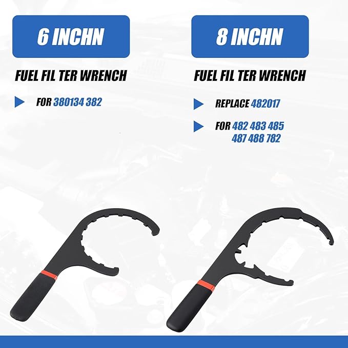4 Pcs 4.6'', 5'', 6'', 8'' Fuel Filter Wrench Set, Compatible with Various Fuel Filter Sizes Include Water Separator, Engines, Non-slip Grip, Red & Black