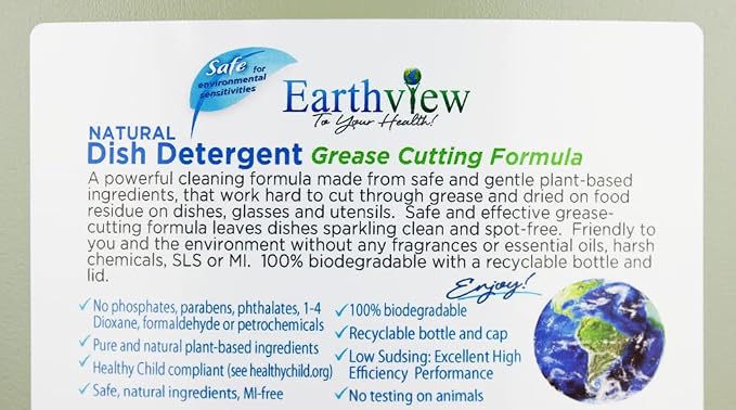 Fragrance Free, Free & Clear, Liquid Dish Soap, 128 Fl Oz (1-Gallon) |For Environmental Sensitivities (MCS, EI, free of MI, Sulfate, SLS) Sensitive Skin, Plant Based, Unscented