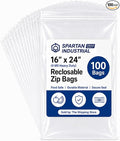 Spartan Industrial - 16" X 24" Heavy-Duty Plastic Zip Bags (100 Count) - 4 Mil Resealable Storage Bags for Clothes