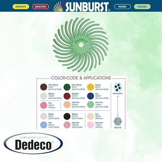 Dedeco Sunburst Radial Bristle Discs 48-Pack - 7/8" Curved - Light Green 14000 Grit (Ultra-Fine, 1 Micron) - Aluminum Oxide for Polishing & Finishing