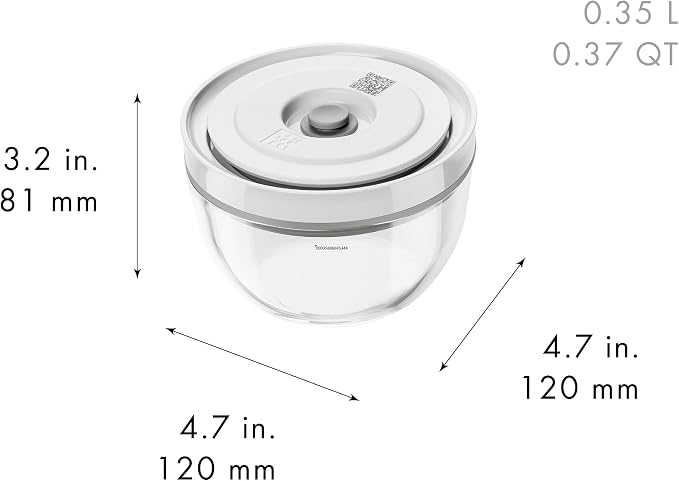 ZWILLING Fresh & Save BOWLS Vacuum Glass Bowl, Small, Airtight Food Storage Container for Meal Prep, Leftovers and Mixing, BPA-Free, Dishwasher Safe