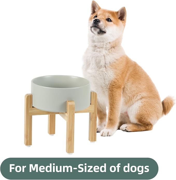Havniva Dog Bowls Elevated, Ceramic Dog Food and Water Bowl | 7.3” Raised Dog Food Bowl, Elevated Dog Bowls with Bamboo Stand, Non-Slip Dog Water Bowl for Medium Dog, Large Capacity