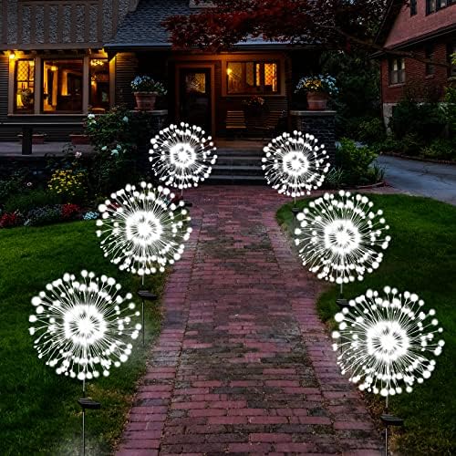 Solar Garden Lights Solar Firework Light Outdoor Waterproof 2 Pack Solar Powered Art Stake Twinkle Lights Outside Decor 180 LED Sparklers String Light for Yard Pathway Christmas Decorations (White)