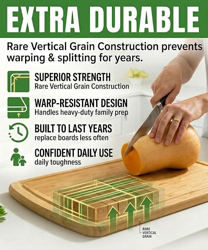 Greener Chef Luxury Bamboo Cutting Board (Extra Large) with Vertical Grain Strength Technology - Non Toxic, Spacious and Lightweight 18" XL Chopping Board Gift - Replacements for Life