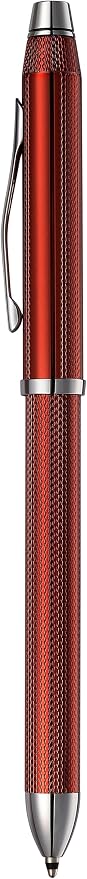 Cross Tech3+ with Sophisticated Brushed Red Diamond Pattern Finish Barrel, 0.5mm Pencil, Black and Red Ink Refills, Interchangeable Cap Tops in Premium gift box