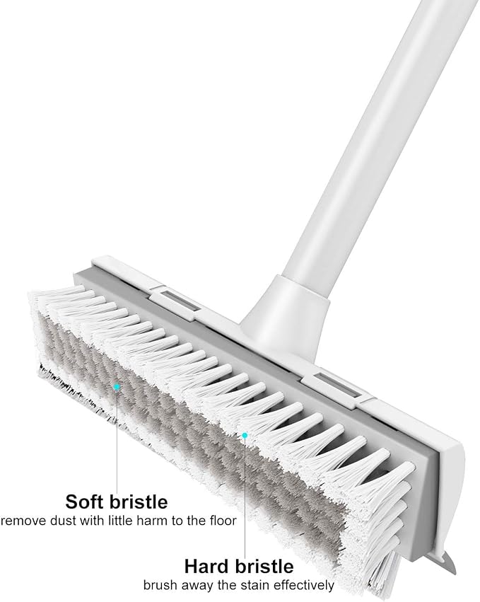 Bathroom Cleaning Brush with Wiper,Tiles Cleaning Brush Bathroom Brush with Long Handle Tile Cleaner Brush Bathroom Floor Cleaning Brush Floor Cleaner Brush Floor Scrub Brush (White Brush)