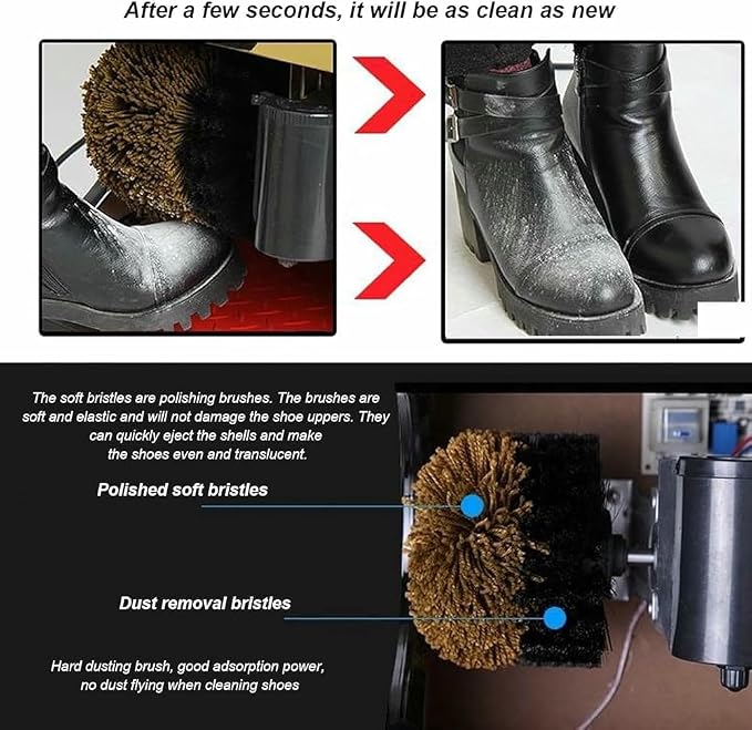 Electric Shoe Shine Polisher, Commercial Automatic Shoe Polishing Machine with Double Combination Brush for Hotel Entrance Hall